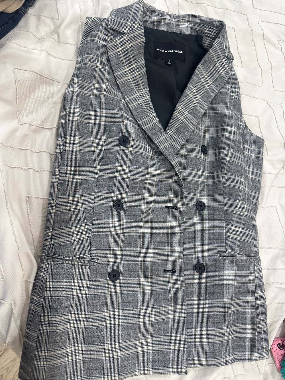 Who What Wear Gray Plaid Double-Breasted Sport Coat